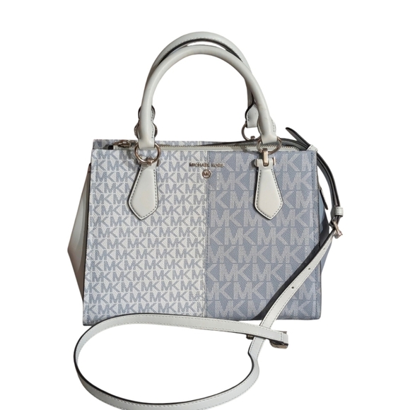 Michael Kors Handbags - New Michael Kors Marilyn Sky Blue Multi Logo Medium Satchel Handbag purse